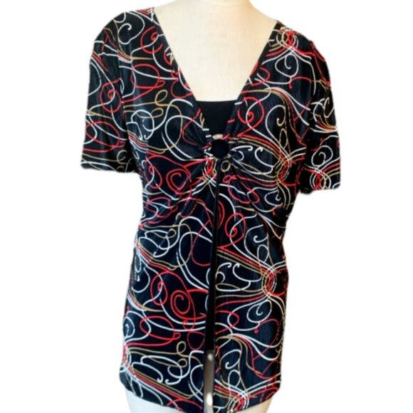 Lane Bryant Micro-Pleat Split Front Top Colorful Swirl Pattern Sz 3X #61C - Picture 1 of 7